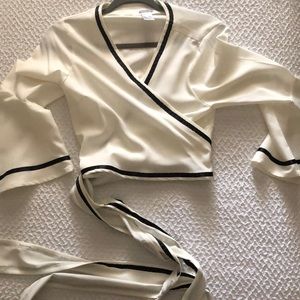 Wrap top with tie waist and bell sleeves